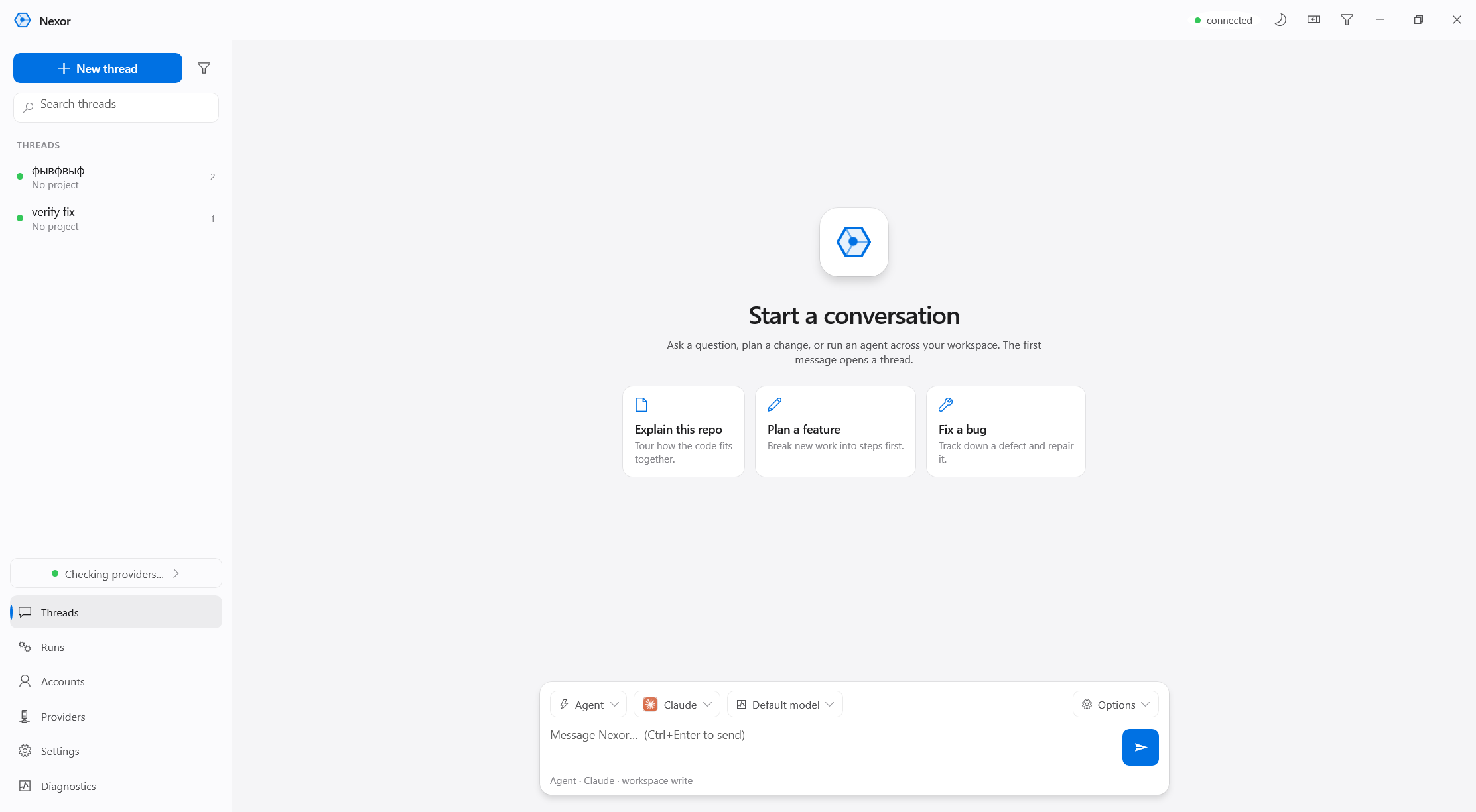 Nexor app — start a conversation